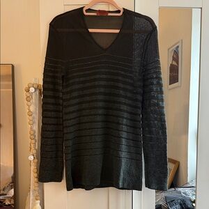 Vintage MissoniV-Neck Striped Sweater Greenish Gray/olive sz 42 (US 6)